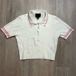 Pink and White Cynthia Rowley Cropped Polo